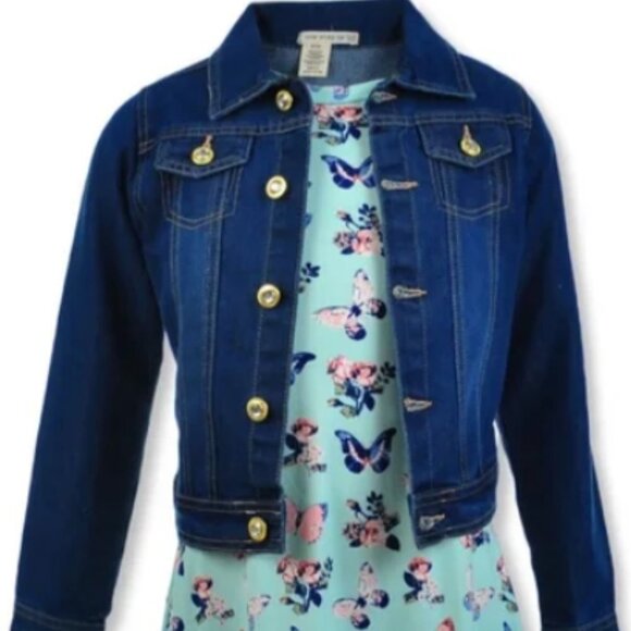 One Step Up Other - ONE STEP UP Crystal Gold Button Denim Jean Jacket Size 7/8